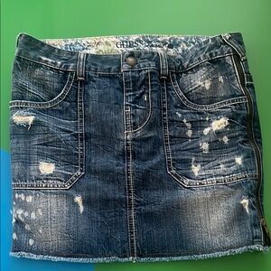 GUESS Distressed Blue Denim Skirt